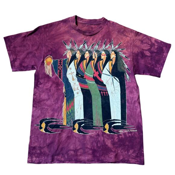 Vintage The Mountain Native American Print T Shirt Red Orange Tie Dye Western - Picture 1 of 5